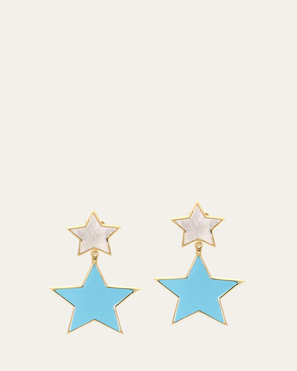 18K Yellow Gold MOP and Turquoise Star Drop Earrings